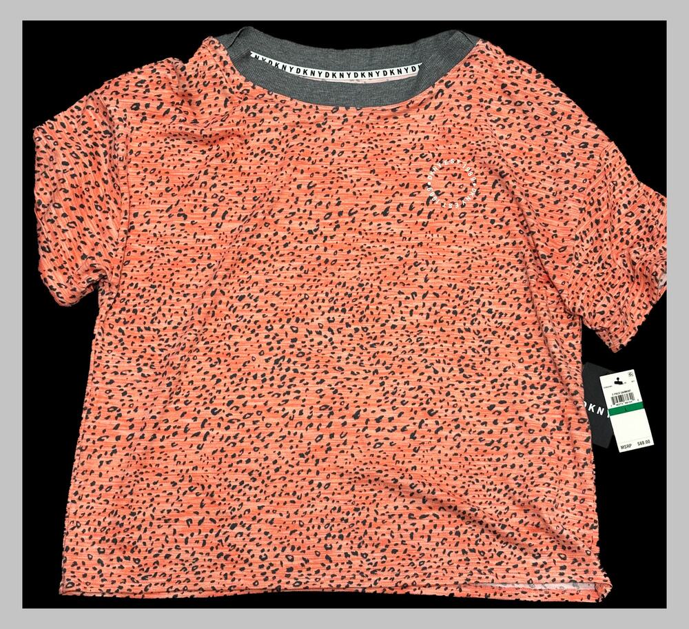 DKNY Women’s Large Orange Animal Print Short Sleeve Top NWT 2-Piece Set Piece